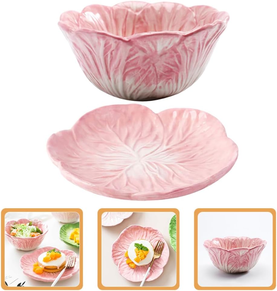 Alipis 1set Ceramic Boys and Girls Bowl Plate Cartoon Animal Design Food-grade for Home Parties Gatherings Microwave Dishwasher Cabbage Bowl Plate