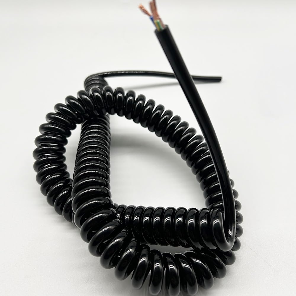 3-rdzeniowy kabel zasilający z PVC, 0,7 mm2 | 3-żyłowy, zwinięty kabel sprężynowy o średnicy 0,7 mm2, wielu rozmiarach, do instalacji stacjonarnej(Stretch 2.4 meter)