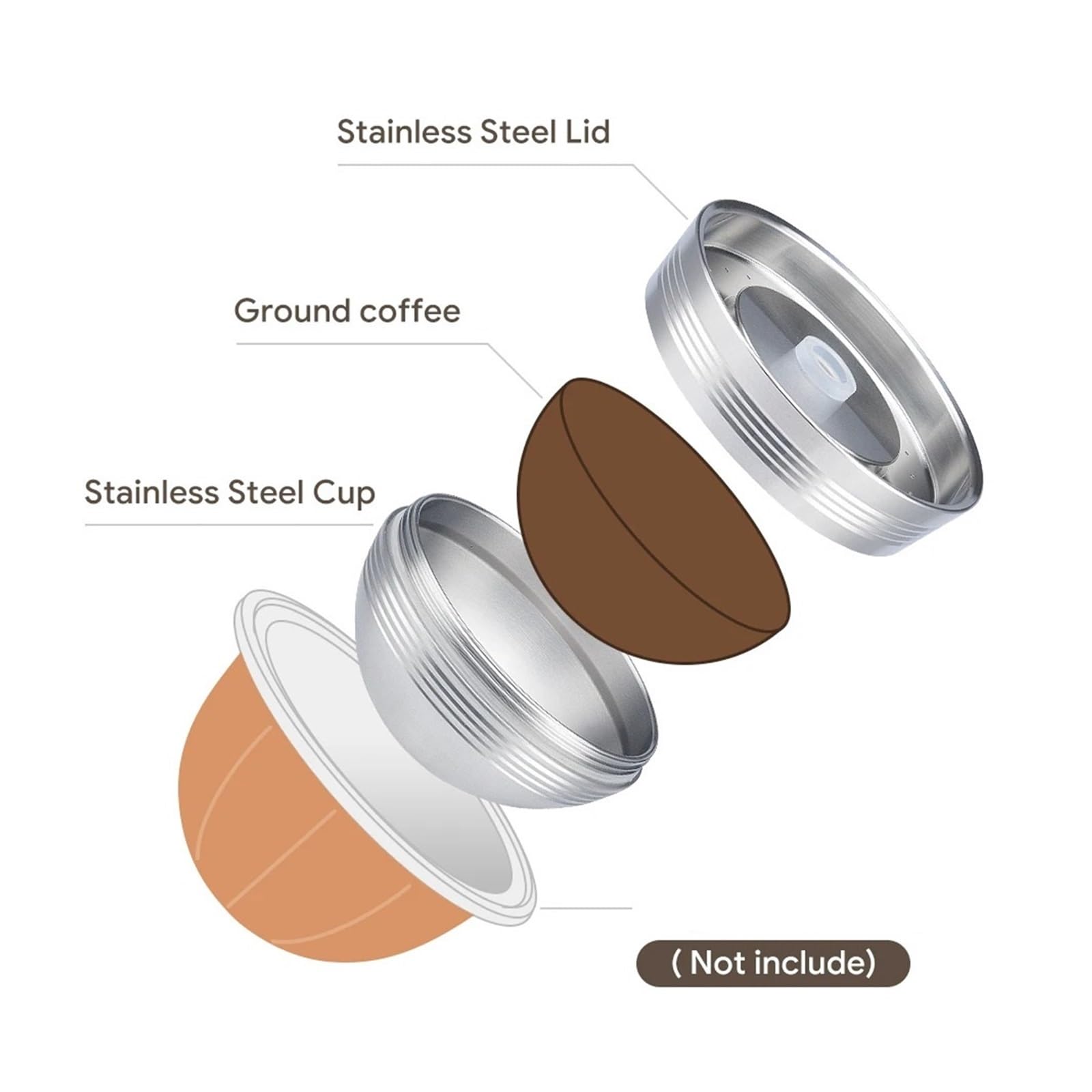 Filtro de café recargable, Compatible con icafilas, | Compatible con Nespresso, cápsula de acero inoxidable reutilizable(1pod-tamper-d)