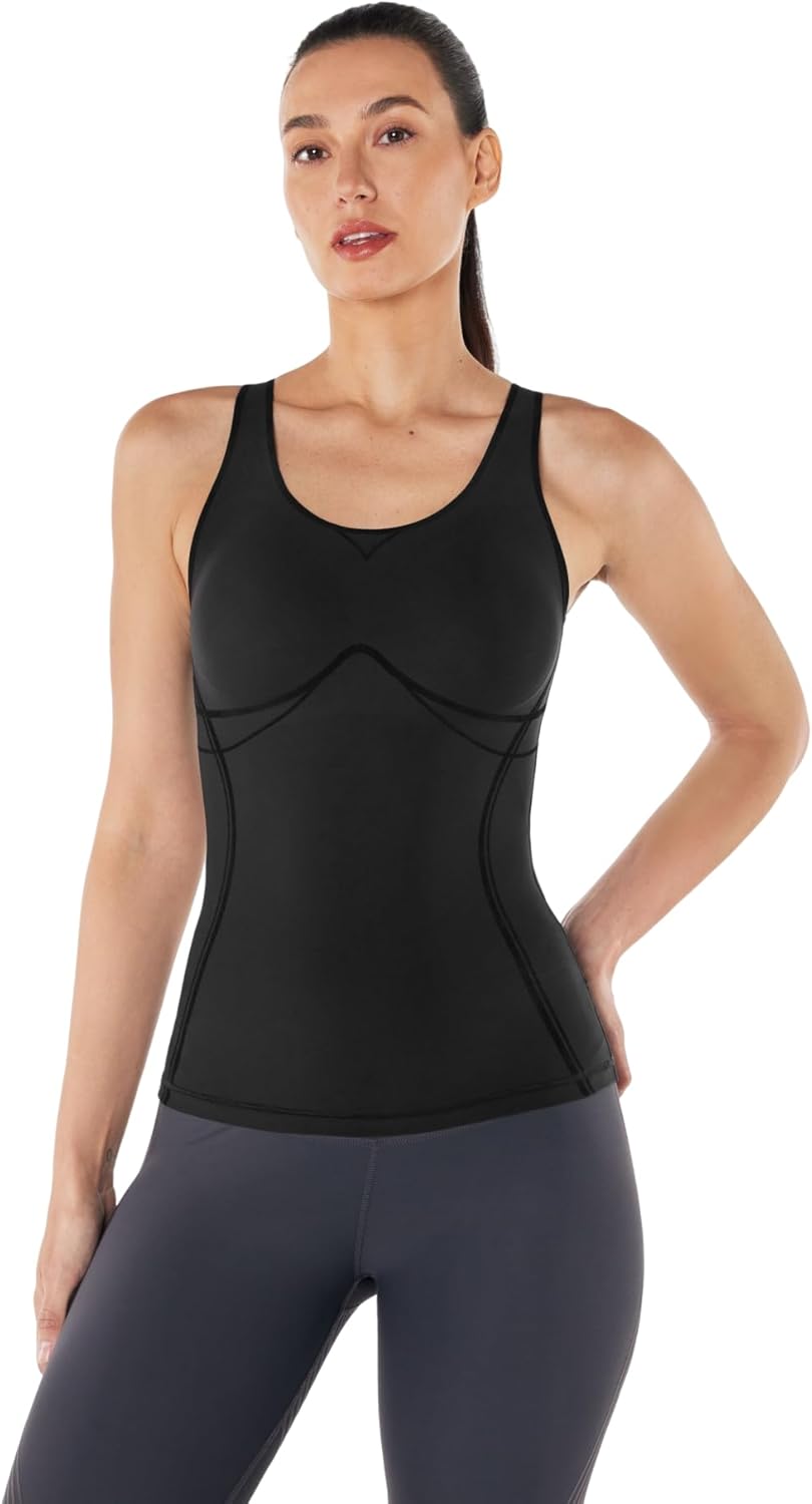 Fanka Body Sculpt Long Bra Tank Tops for Women with Light Support Removable Pads Seamless Contours