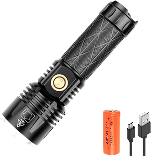 LUXNOVAQ Brightest XHP90 LED Torch, 20000 Lumens High Power XHP90 LED Tactical Flashlight Type-C Rechargeable Zoomable Waterproof Torch Lamp for Hiking Camping Hunting Fishing