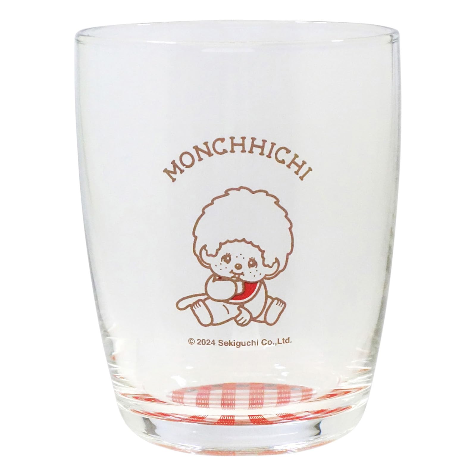 Verre à jus Monchhichi Kaneshotouki au motif damier pour des goûters enchantés en famille