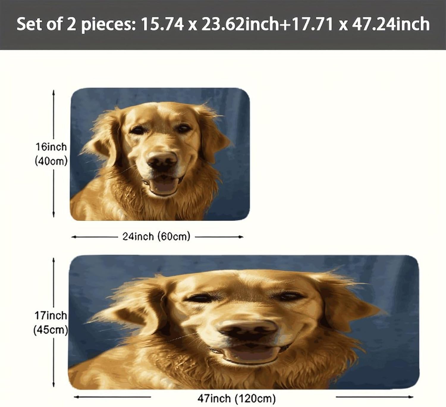 Golden Dog Kitchen Mats with 2PCS Non-Slip Washable,Kitchen Rug Heavy Duty Durable, Floor Mats for Kitchen,Office,Sink,Laundry