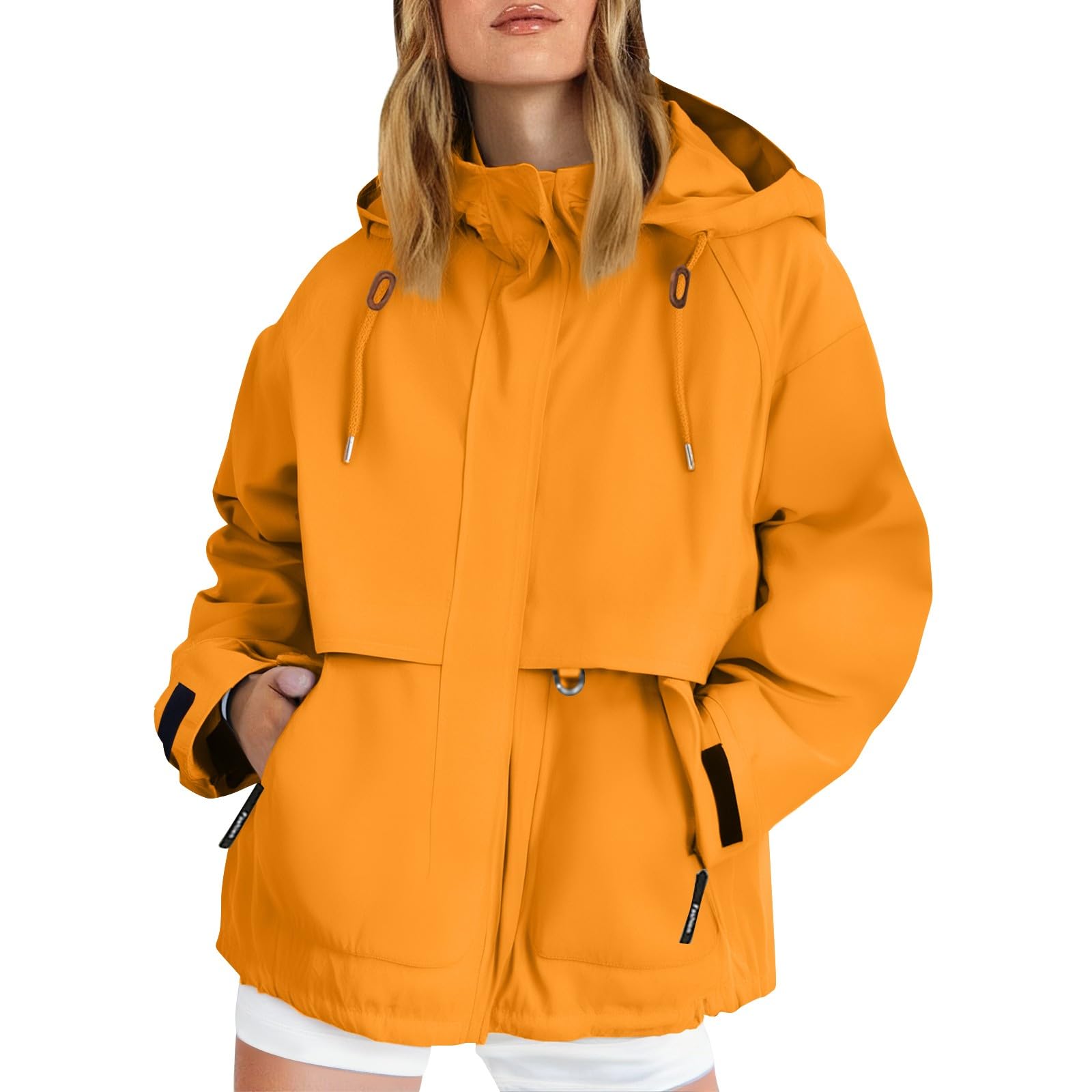 Saymany Jacke Damen Übergangsjacke Wasserdicht Outdoorjacke Winddicht Atmungsaktiv Regenjacke Regenmantel Mit Kapuze Und Taschen Windjacke Kapuzenjacke Einfarbige Casual Windbreaker Raincoat