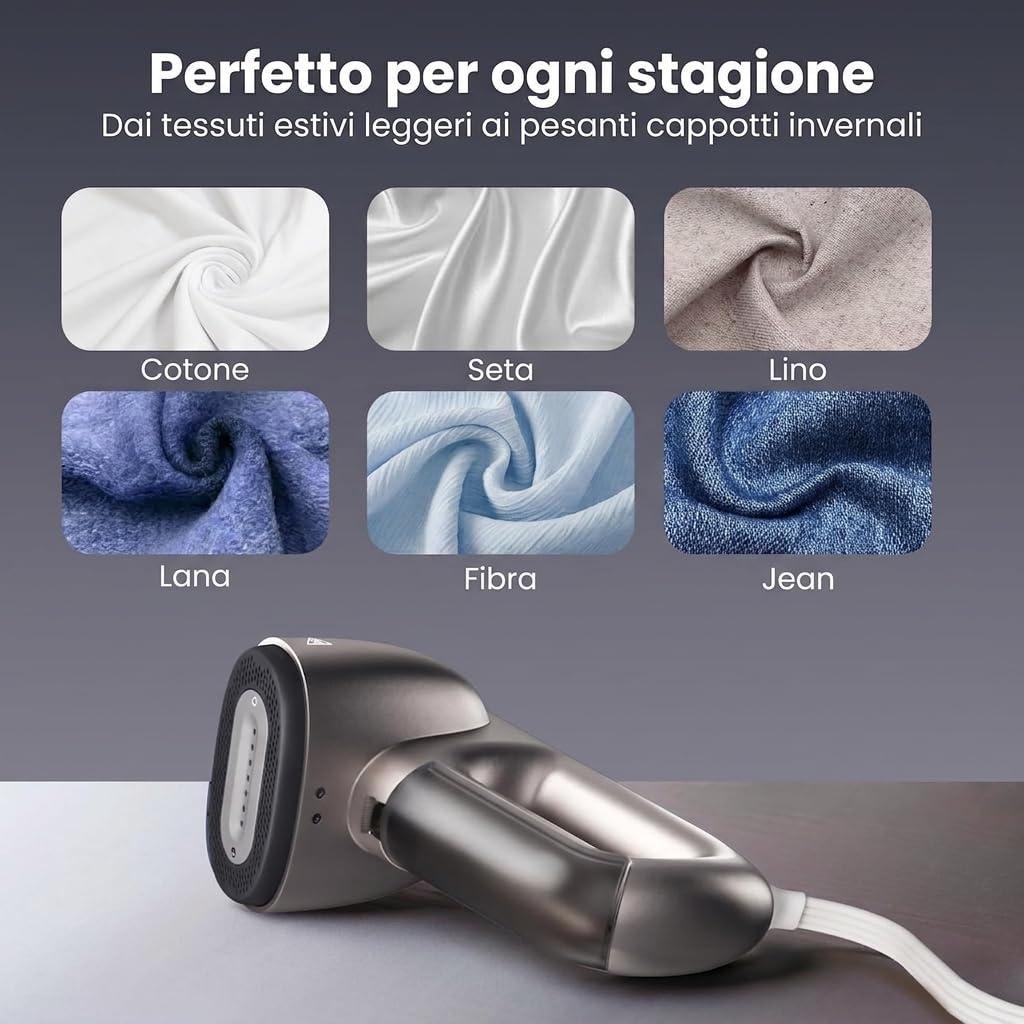 Neakasa Magic 1 Ferro da stiro a vapore sottovuoto, stiratore portatile da viaggio, tecnologia AirIron, aspirazione 2300Pa adesione tessuto, stiro a una mano, asciutto subito, 220-240V (Argento)
