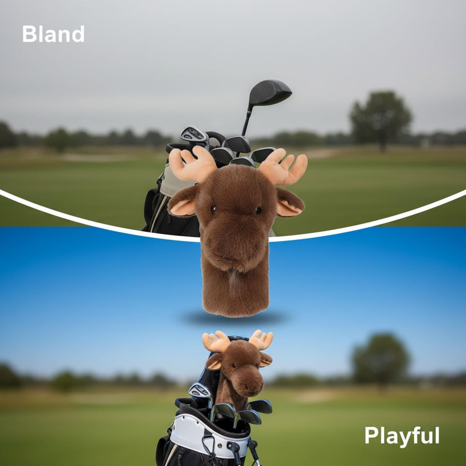 Fit Golfschlägerhaube, lustiges Elch-Design, Fahrerabdeckung, Tier-Plüsch, Polyester-Schutz, Geschenk für Golfliebhaber