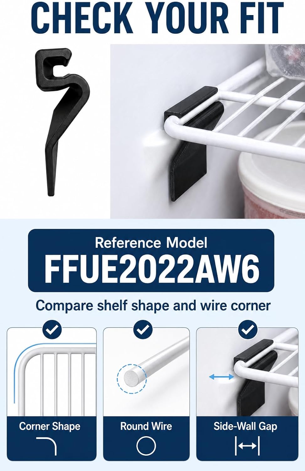 Wire Shelf Support Brackets Compatible with Frigidaire FFUE2022AW6, 4 Pack
