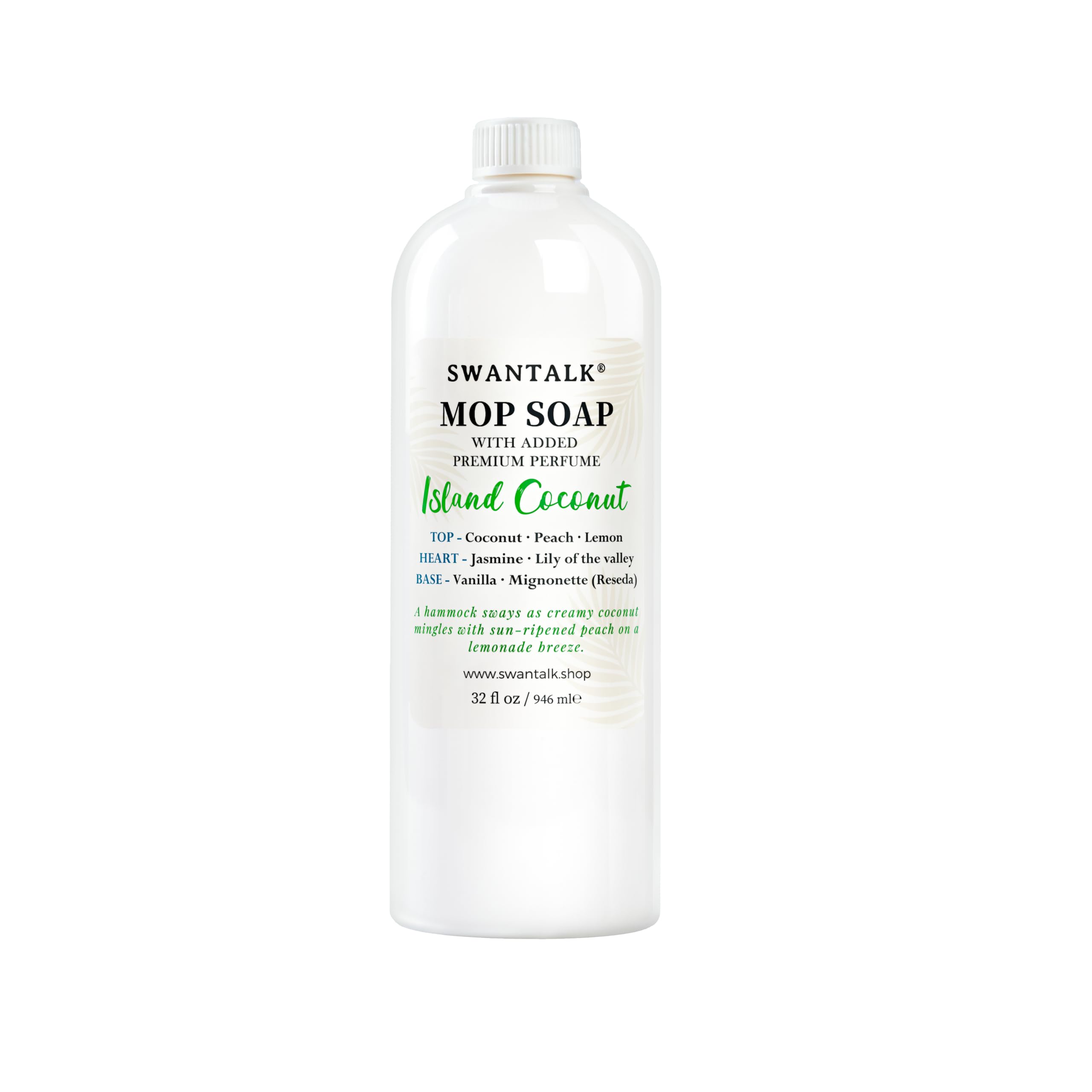 Premium Mop Soap Highly Scented, Odor-Eliminating Floor Cleaner for Mopping Hardwood, Tile, LVP, Laminate, 4X Concentrated Formula, Streak-Free No Residue, Pet Safe, 32oz (Island Coconut)
