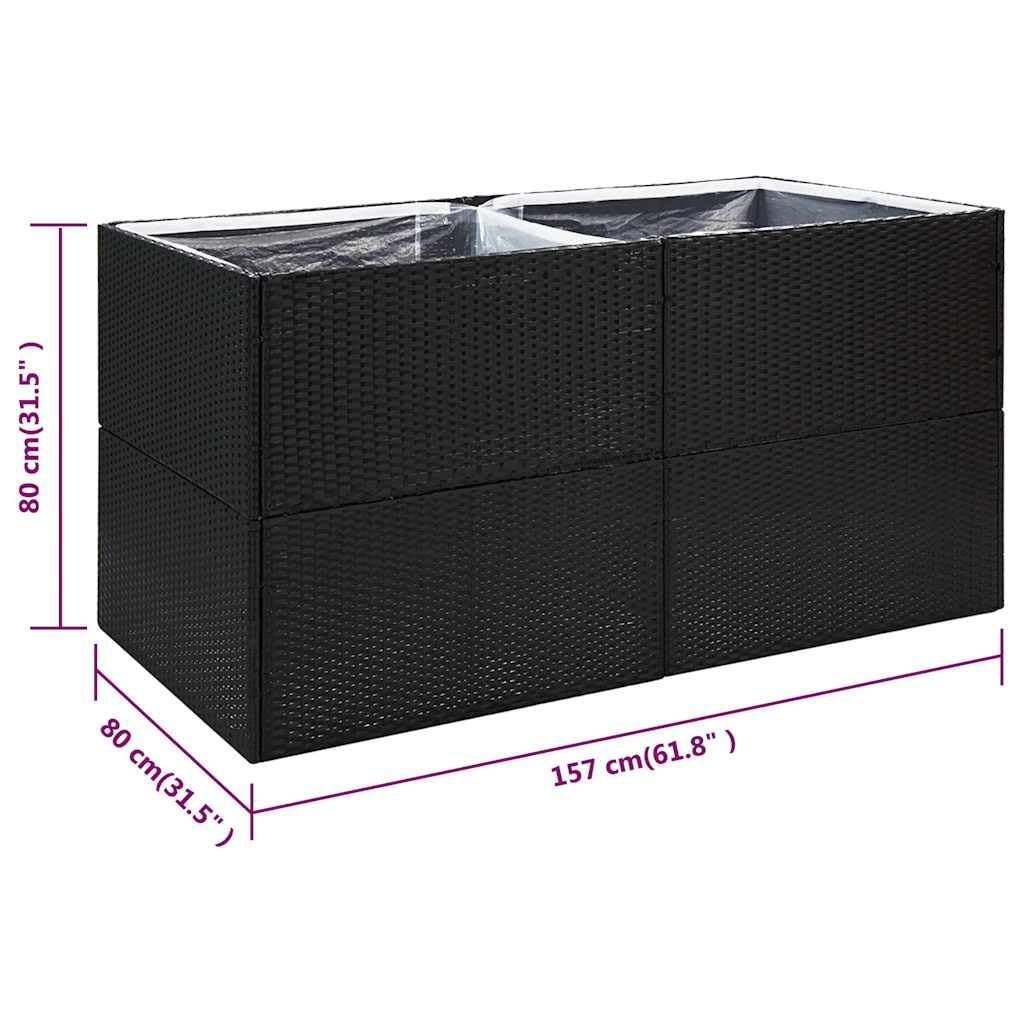 Donica ogrodowa czarna rattan PE 157x80x80 cm duża skrzynia na kwiaty zewnętrzna z otwartym dnem i nylonową wkładką do ogrodu tarasu balkonu