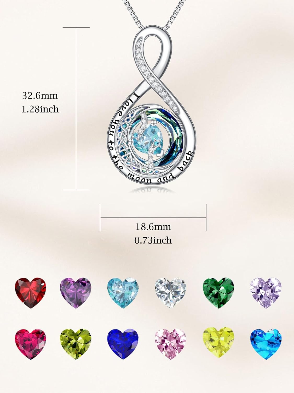 TOUPOP Birthstone Necklace for Women 925 Sterling Silver Moon and Star Pendant Necklaces I Love You to the Moon and Back Jewelry Anniversary Birthday Gifts for Her Wife Girlfriend Mom - Image 6