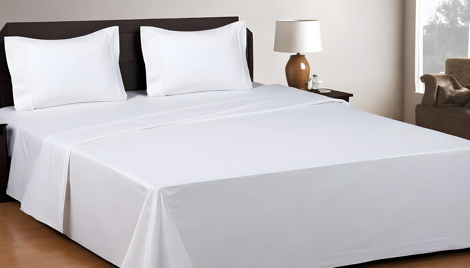 Linenwalas Eucalyptus Tencel Lyocell Sheets Set Queen Size - Cooling Breathable Silk Soft, 1 Fitted 1 Flat and 2 Pillowcases (Queen/White)