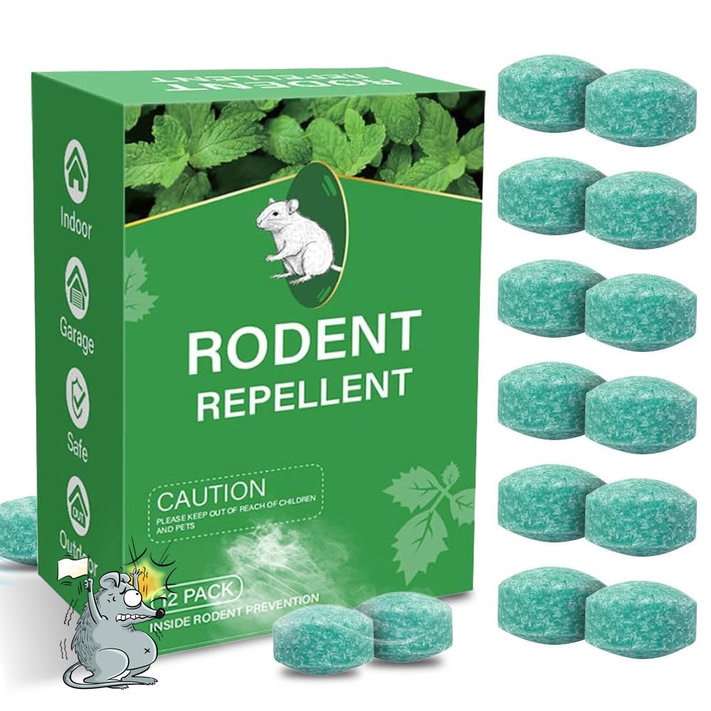 SKIKHN 12-Pack Advanced Rat & Mouse Repellent Balls, Mouse Repellent Pellets, Peppermint Oil to Repel Mice and Rats, Pest Control Balls, Effective Against Mice, Cockroaches for Home Garage Garden
