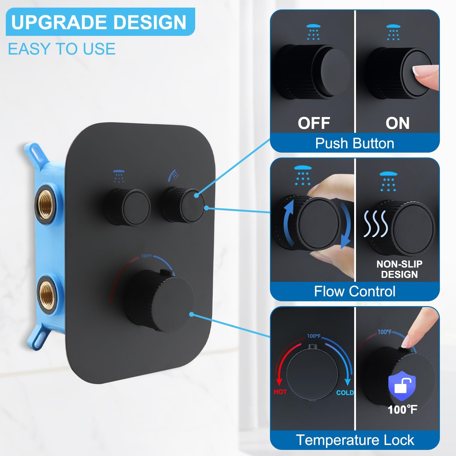 thermostatic shower valve matte black top angle