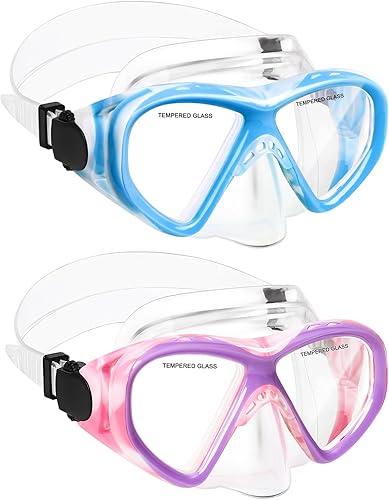 Miniatura 13 de Kids Swim Goggles Snorkel Diving Mask for Boys Girls Ages 5-15, Two-Color Anti-Fog Swimming Goggles with Nose Cover 2 unidades, azul, amarillo y