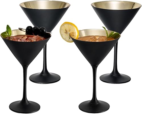 MyGift Vasos de Martini metálicos de 8 onzas, modernos vasos de cóctel chapados en tono plateado, elegantes vasos de espejo para cenas formales,