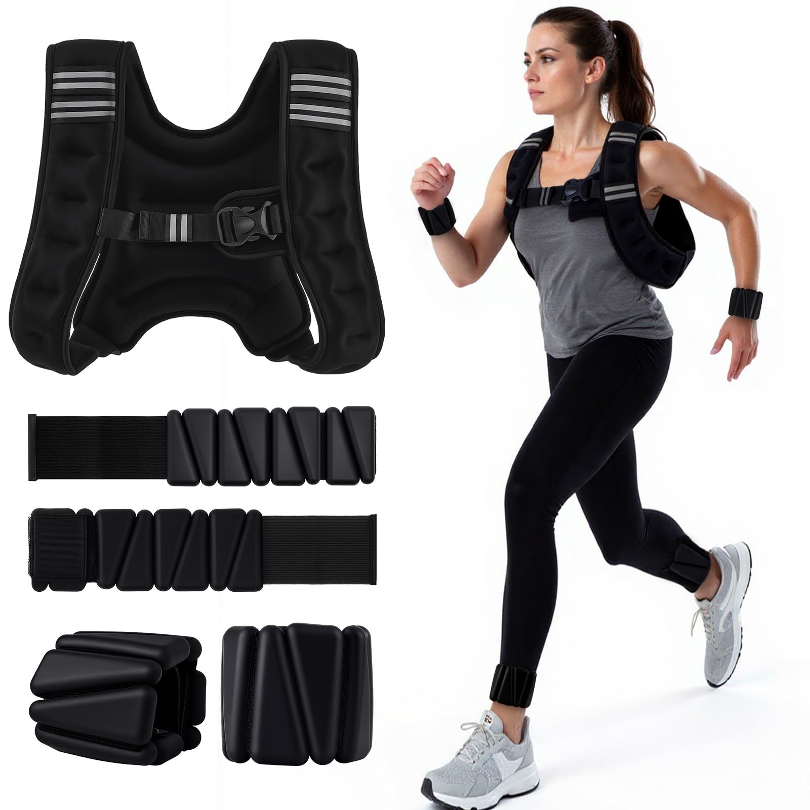 Weighted Vest 6 lb Weight Vest with Reflective Stripe 2 Pair of 1 lb Wrist Ankle Weights Set