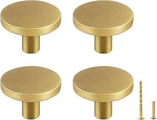Yiking Soild Brass Brushed Gold Cabinet Knobs - Heavy Duty Real Brass Dr...