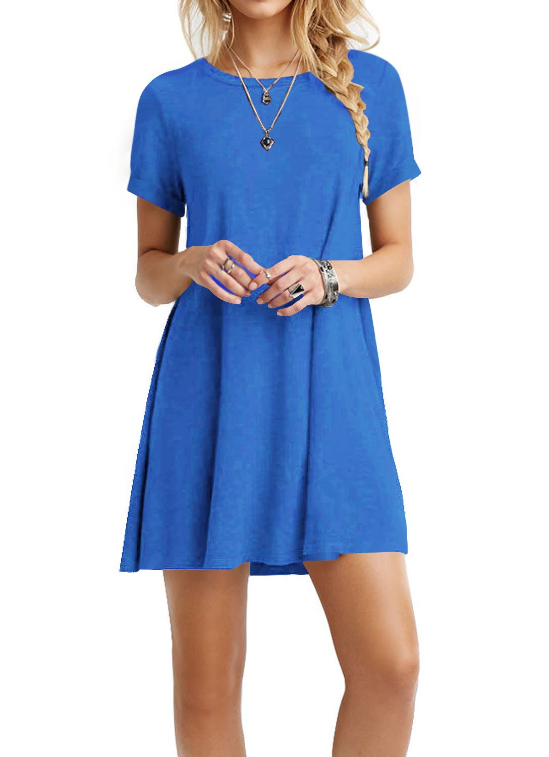 TOPONSKY Women's Casual Plain Simple Loose Flowy Short-Sleeve T-Shirt Dress