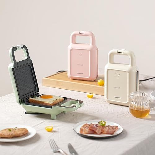 Miniatura 8 de SIMPLUS Sandwichera eléctrica con placas antiadherentes, luces indicadoras, mango de tacto fresco, fácil de limpiar y almacenar, perfecto para