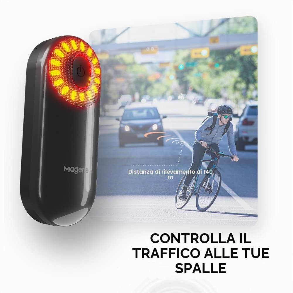 Magene L508 Fanale posteriore radar per bici, 5 modalità di illuminazione, fanale posteriore per bici ricaricabile TYPE-C, per ciclismo MTB, bicicletta, lunga durata della batteria
