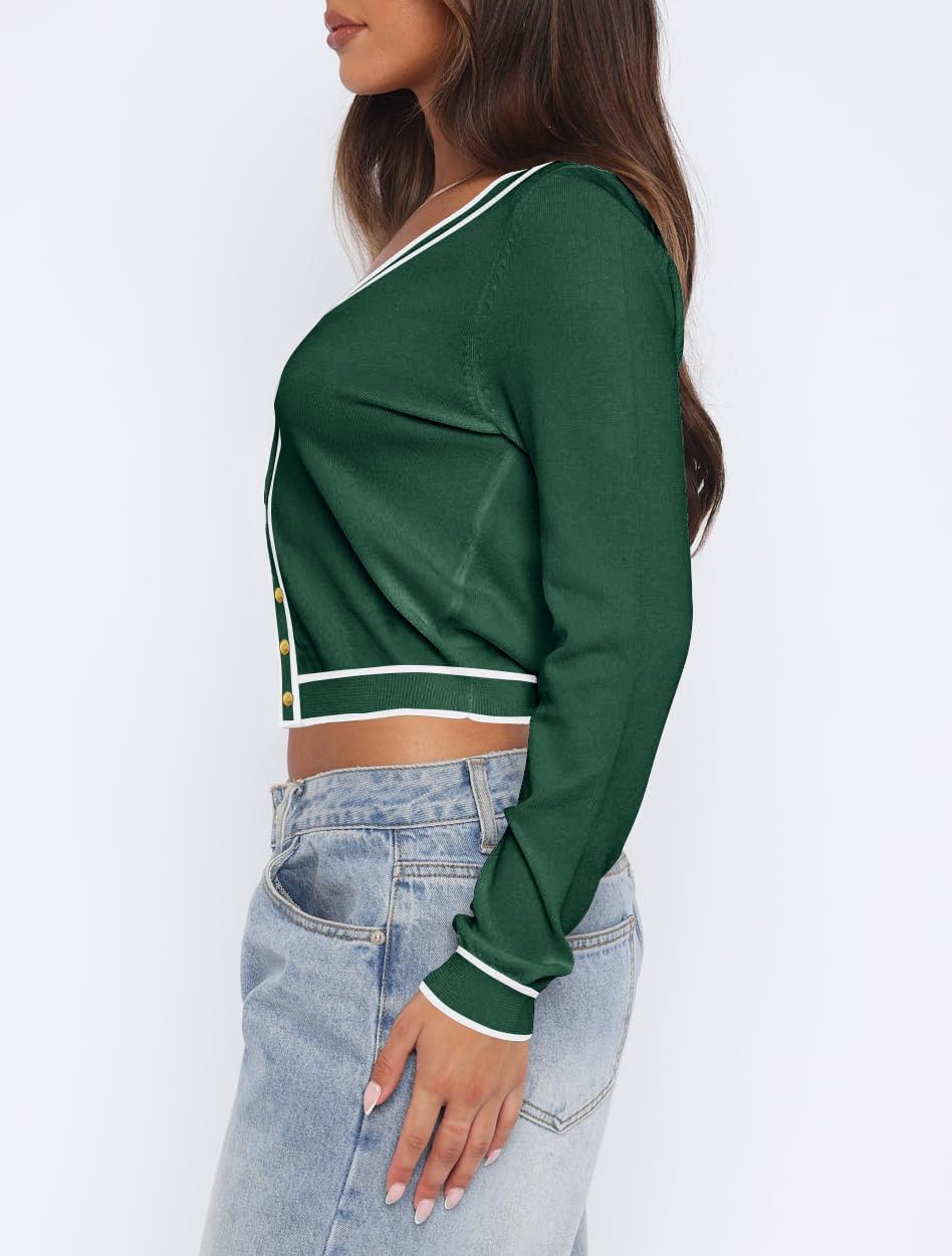 Ezbelle Cardigan Sweater Women's V Neck Tops Knit Crop Button Shirt Puff Sleeve Open Front Summer Sweaters - Image 3