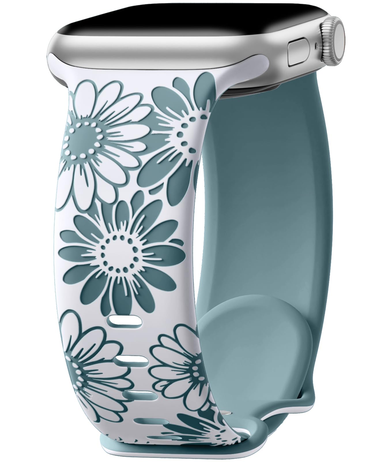 DaQin Floral Engraved Band Compatible with Apple Watch Bands for Women 40mm 41mm 42mm 44mm 45mm 46mm 38mm, Cute Two-Tone Flower Soft Silicone Sport Strap for iWatch Series 11 10 9 8 7 6 5 4 3 2 1 SE