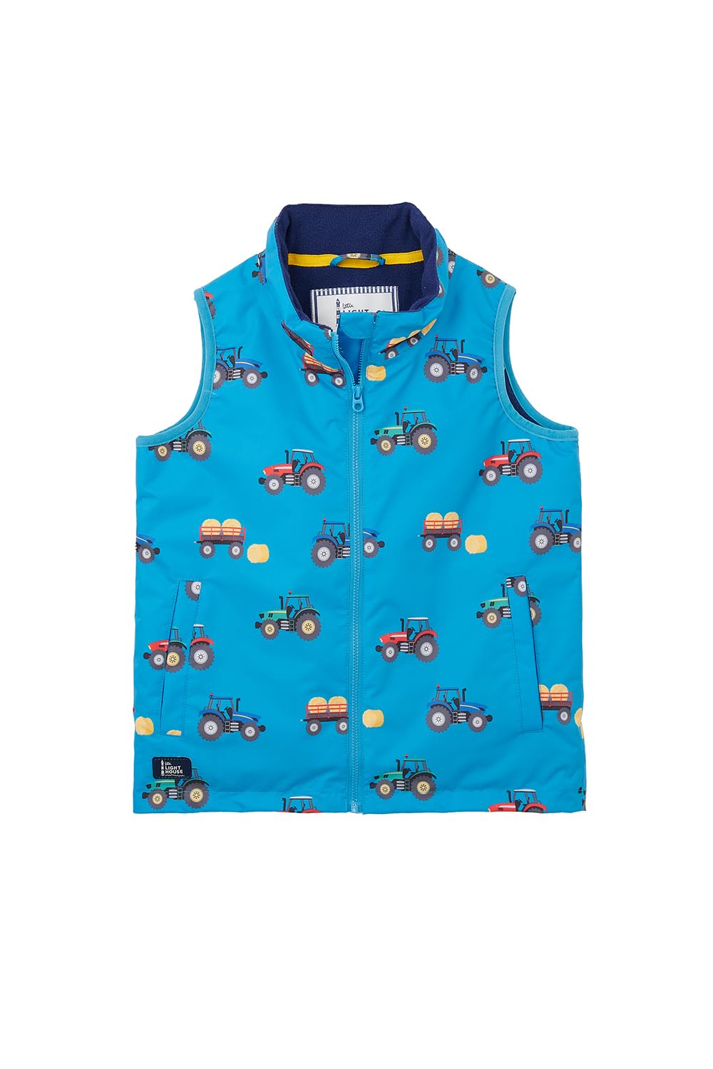 LightHouse Kids Alex Warm Waterproof Gilet - Childrens Outdoor Padded Lined Windproof Lightweight Sleeveless Vest - New Blue Tractor - 3-4 Years