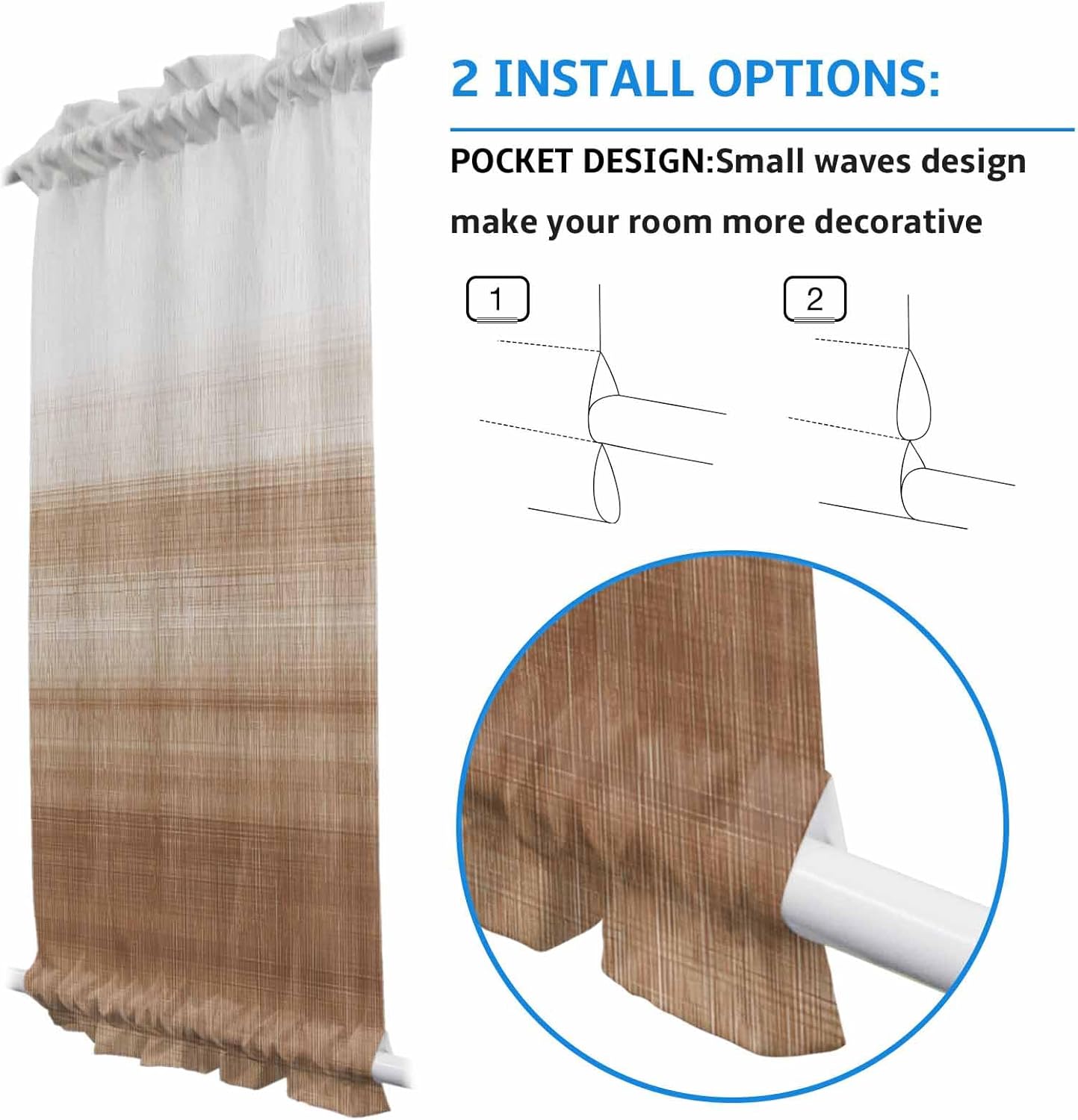 Brown Gradient Door Curtain 25" W x 72" L Rustic Farmhouse Style Door Window Curtains Modern Abstract Light Filtering Curtains for Door Window Sidelight Drapes for French Door Living Room
