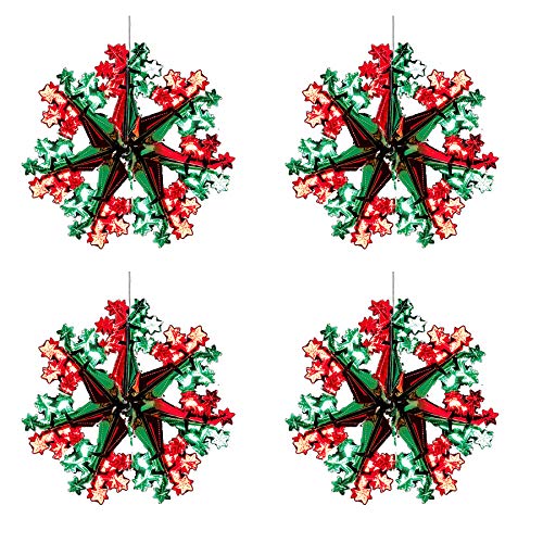 Widdle Wonderland Green/Red Christmas 2 Tone Foil Ceiling Decorations - Set 4 40cm Star Snowflakes