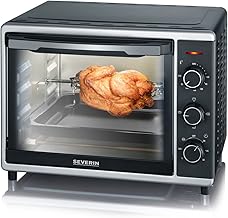 SEVERIN Oven with Convection Function, Mini Oven with Grill Rack and Baking Tray, 30 L Capacity, 1,600 W, Silver/Black, TO...