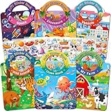 Elfew 6 Libros de Pegatinas Reutilizables, 3D Reutilizables para Niños de 2 A 4 Año, Pegatinas para Niños, Granja, Regalo de Cumpleaños, Dinosaurio + Animal, Mundo Submarino, Espacio, Vehículos Tema