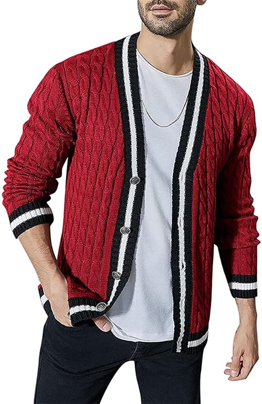 Cardigan Uomo Con Scollo A V In Tela Resistente - Maglione Lavorato A Maglia Per Autunno Inverno - 6