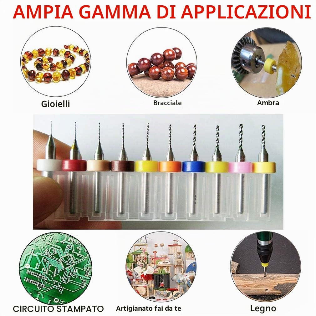 Kit Mini Trapano a Mano 20 pezzi Punte da PCB Micro,Mini Trapano 0,1mm a 1,0mm e 1,1mm a 2,0mm Punte Elicoidale Twist Drill Bits per Utensili Foratura Modellismo