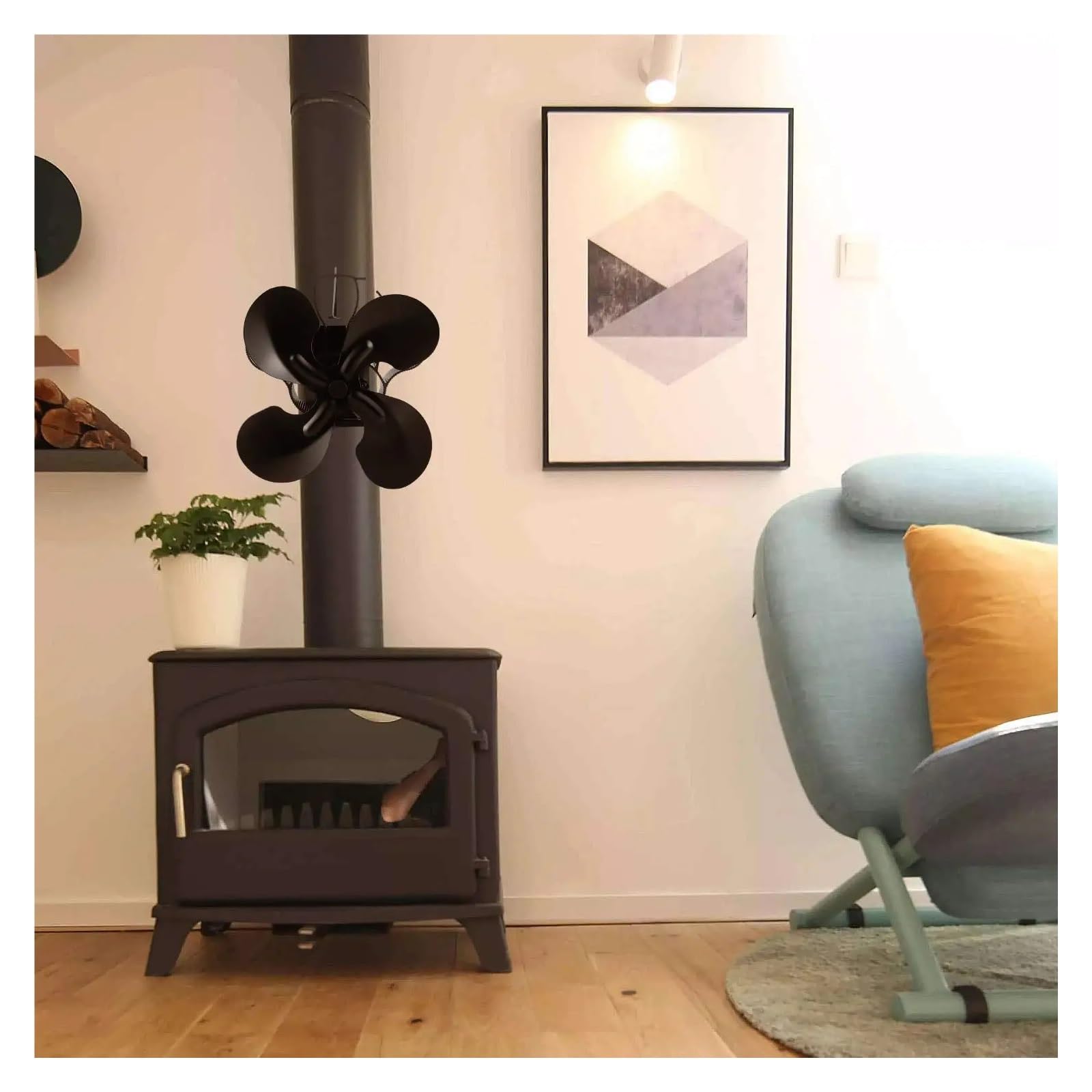 Ventilador Chimenea Ventilador de Estufa de leña magnético de 4 aspas, Ventilador de Estufa Alimentado por Calor de leña, Ventilador de Estufa con Tubo de Humos