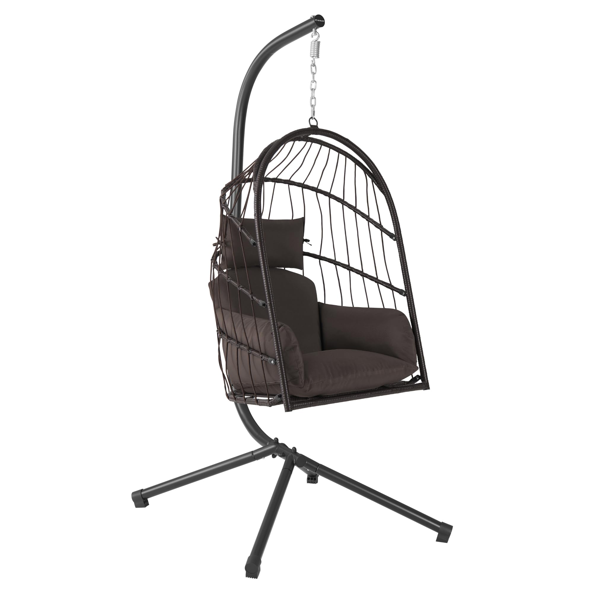 Hängesessel mit Gestell | Braun | Hängeschaukel für Indoor und Outdoor | Inkl. Kissen und Auflagepolster | Balkon Hängesessel Outdoor, Gartenschaukel, Schaukelstuhl, Hängekorb