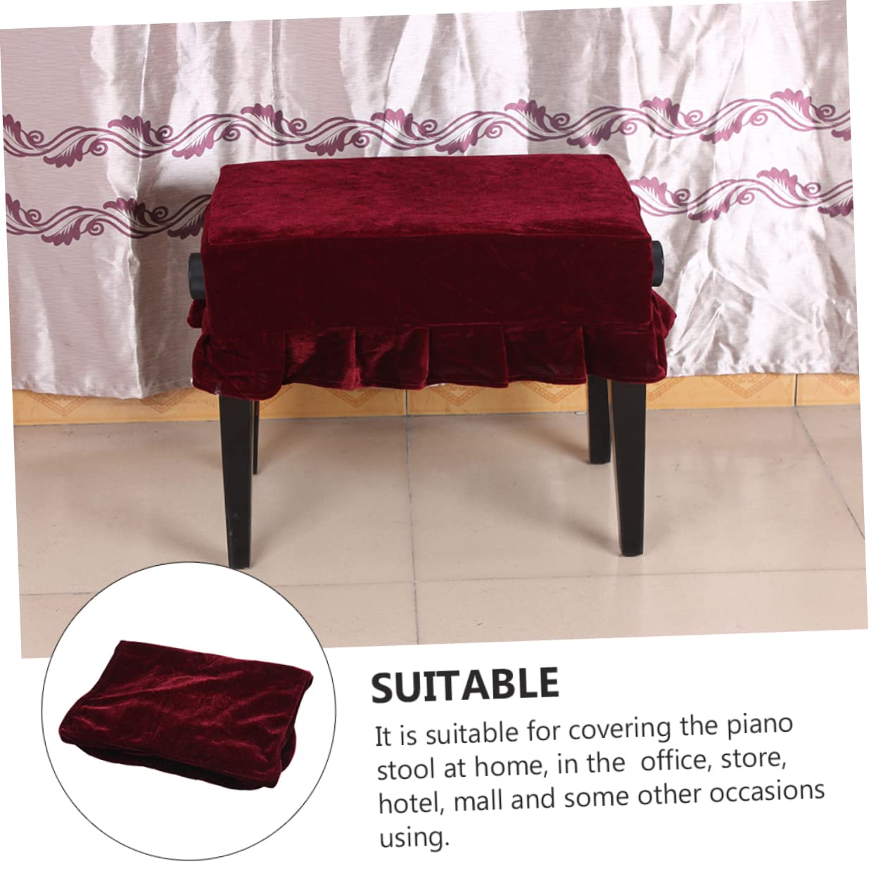 Holibanna Coprisgabello in Velluto Pluche Rosso Scuro per Pianoforte Comodo e Facile da Smontare, per Sgabello Singolo in Hotel o Centro Commerciale