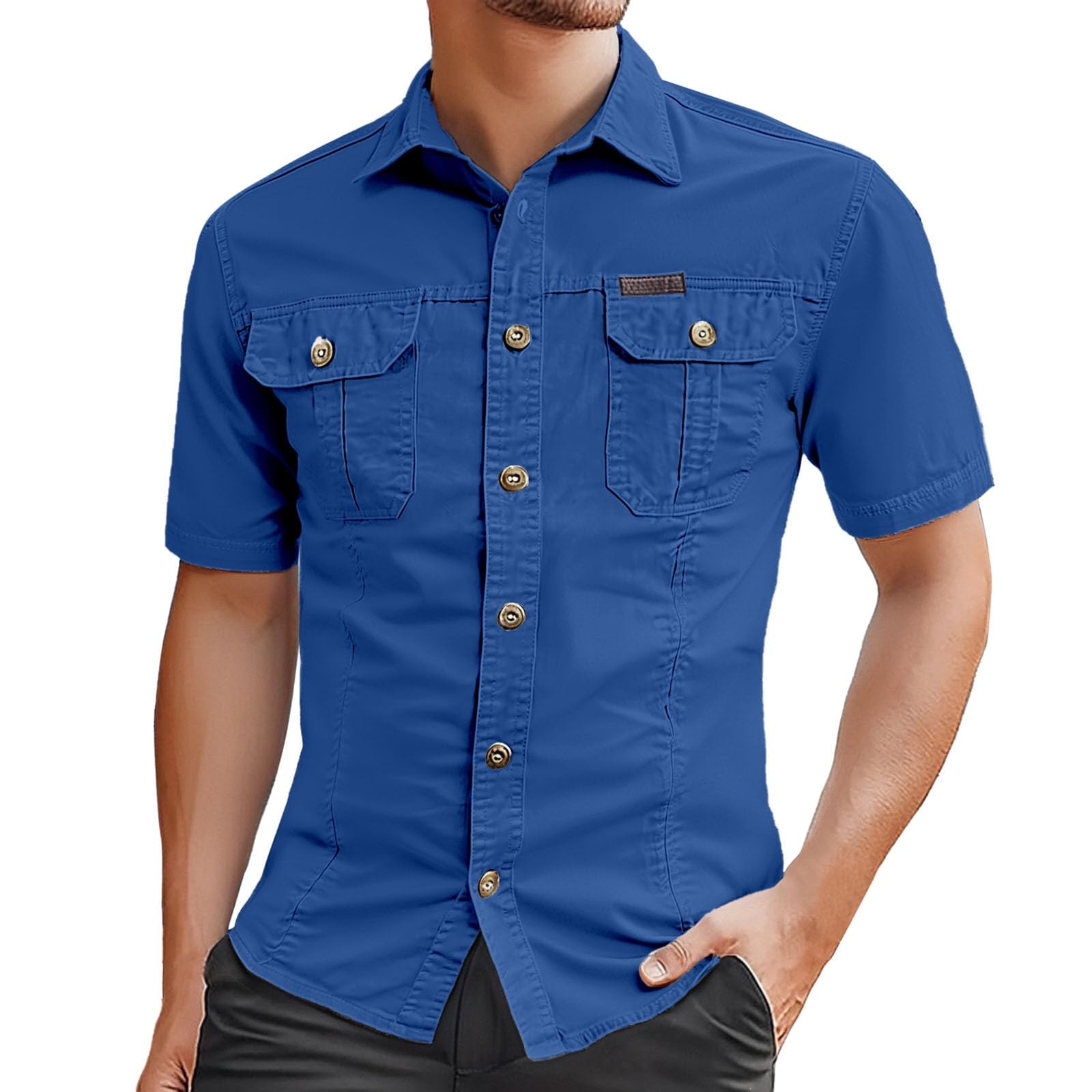 Chemise Homme, Chemises Décontractées Slim Fit pour Hommes avec Poches pour Un Usage Quotidien, Vêtements D'Été Confortables Et Élégants, Résistant À l'usure