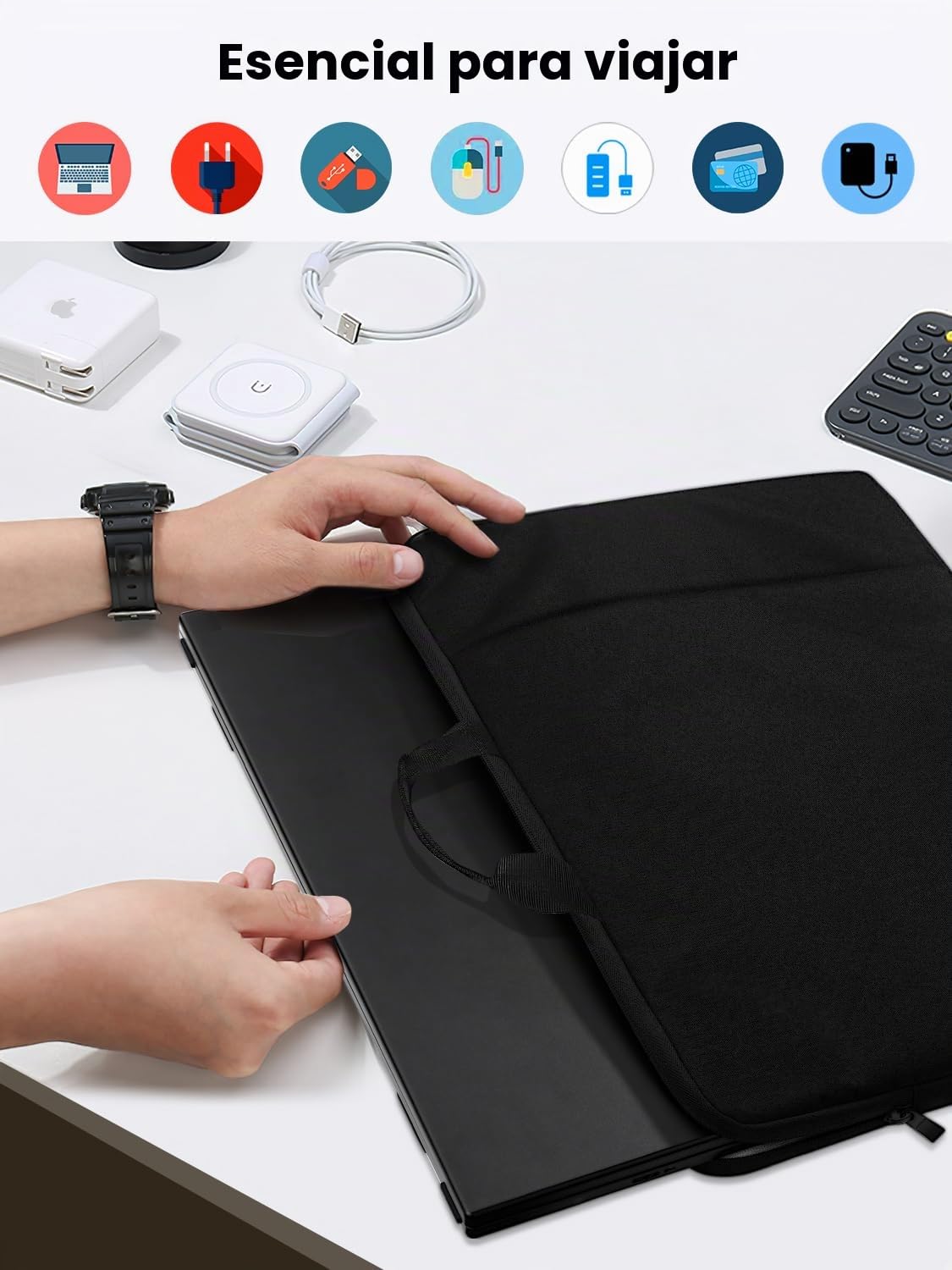 La Bolsa para Portátil UPERFECT de 22 Pulgadas Es Adecuada para Monitores Portátiles, Tabletas Y Más, Y Cuenta con Asa Resistente, Bolsillos Laterales Espaciosos, Relleno Antichoque Y Capa Impermeable