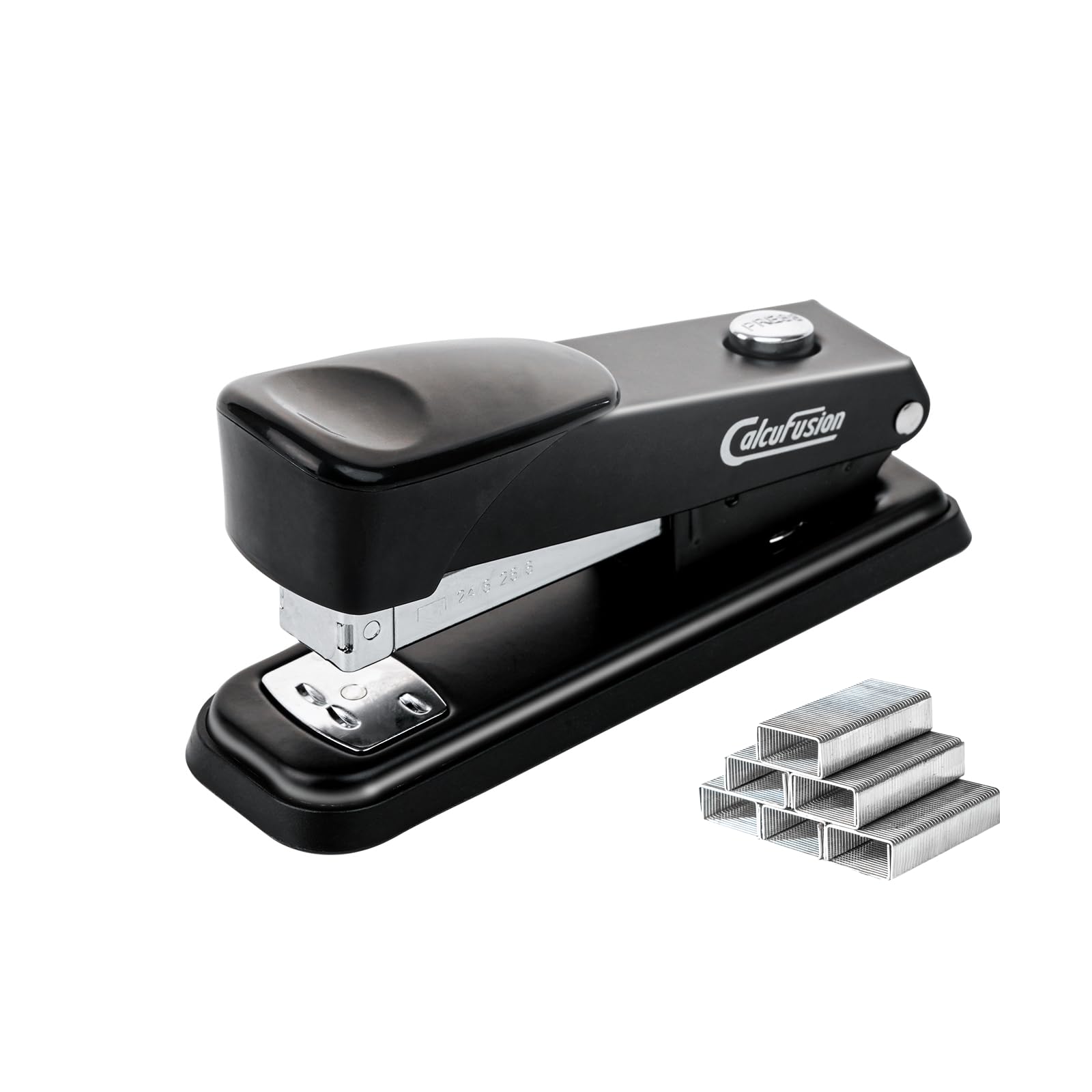 CALCUFUSION Stapler, 40 Sheet Capacity Desktop Stapler with 1000 Staples Effortless Black Metal Stapler for Desk Jam Free Removble Soft Grip Office