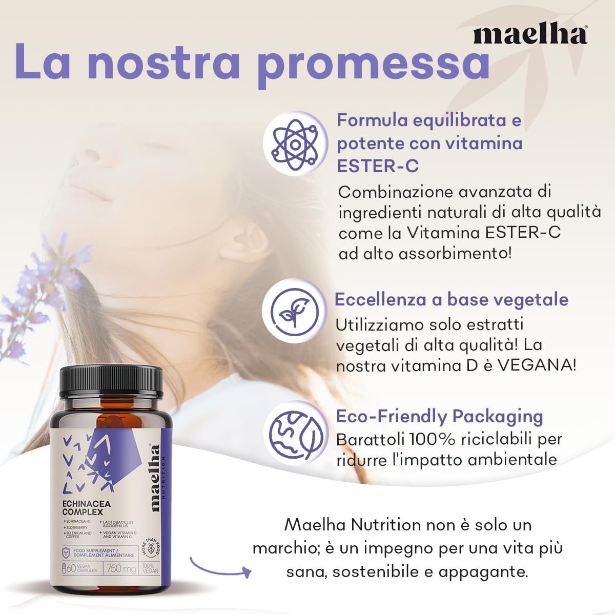 Echinacea Immuno Complex | Echinacea, ESTER-C, Beta-glucani, Sambuco, Vitamina D, Selenio, Rame, Lactobacillus acidophilus | Sistema immunitario | 60 Capsule | Integratore 100% Naturale
