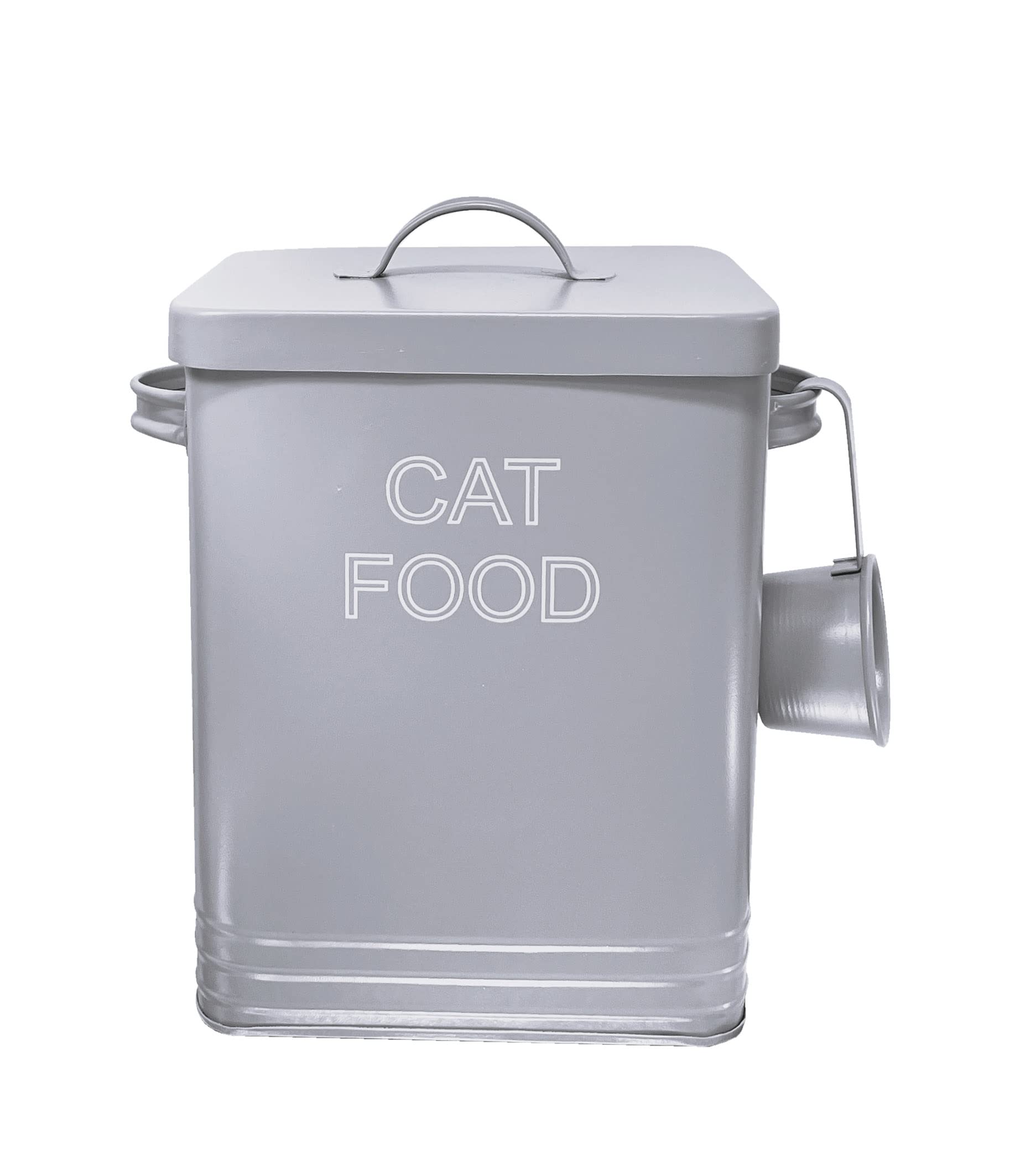 NOBEL Cat Food or Cat Treat Storage Tin with Lid with Scoop Non Slip Pads (CAT FOOD, Grey)