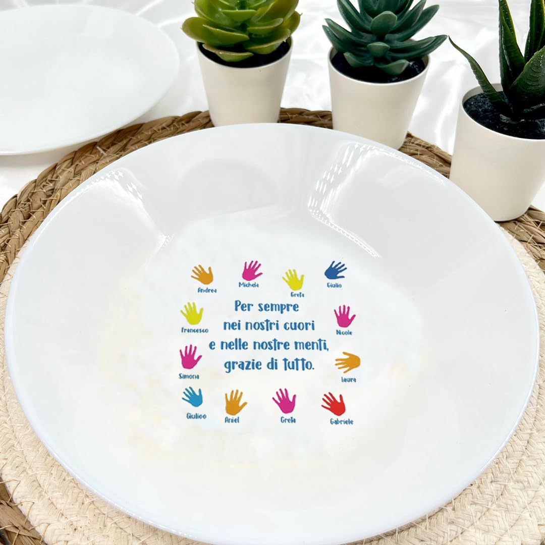 Piatto Bianco in Vetro Temperato 25cm Personalizzato con Nomi Idea Regalo per Maestra Fine Anno Scolastico