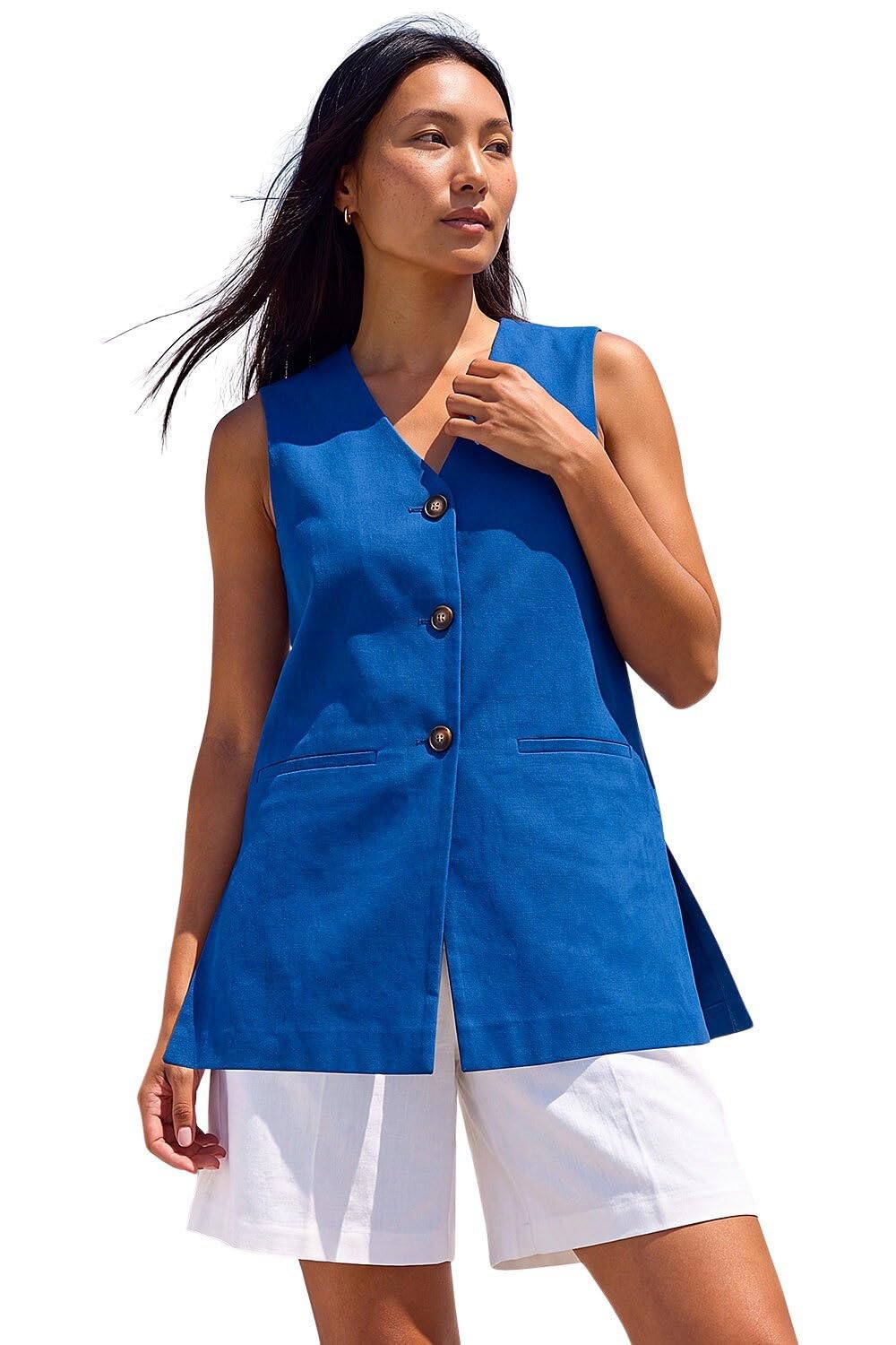 Roman Women's Royal Blue Longline Button Waistcoat Jacket Size 18