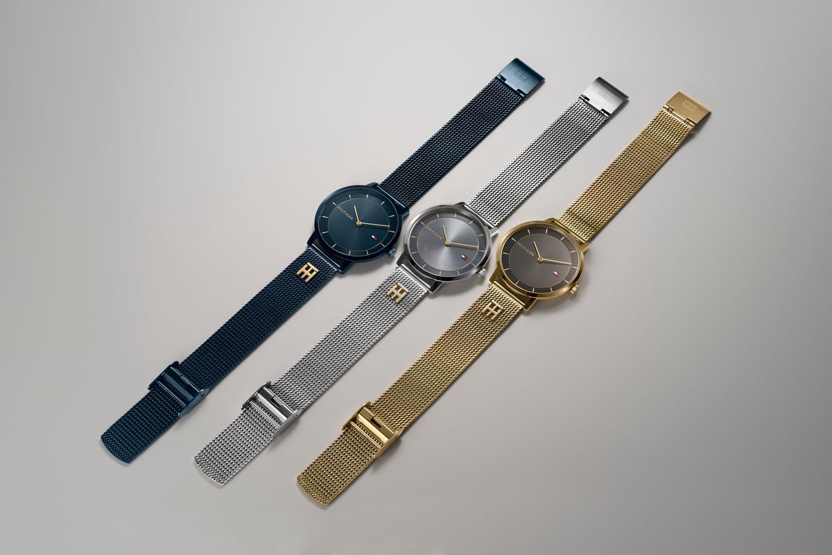 Tommy Hilfiger Reloj de Cuarzo Delgado para Mujer, Pulsera de Malla de Acero Inoxidable, Resistente al Agua hasta 3 ATM, Elegante diseño Minimalista, para Ella, 35 mm, Plateado