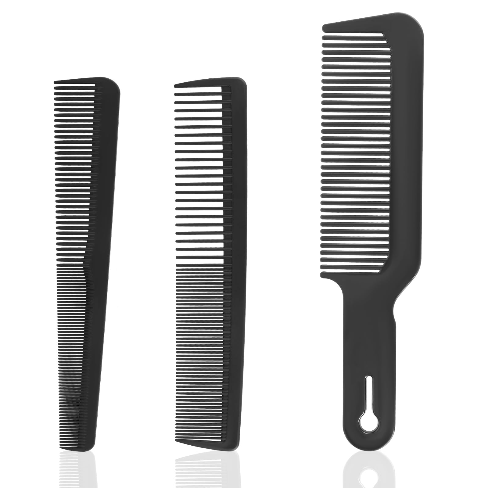 Barber Comb Set for Men, 3 Pcs Hair Cutting Comb Black Carbon Fiber Clipper Comb Plastic Fine and Wide Tooth Anti Static Heat Resistant Hair Styling Comb For Men Women All Hair Types (Black)