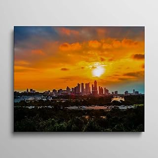 Sunrise Modern Wall Decor Framed Canvas Wall Art Sunrise Over Austin Texas USA Skyline Keep Best City TX Artwork Framed Pictures For Living Room Bedroom Office Home Decor 24x30 Inch