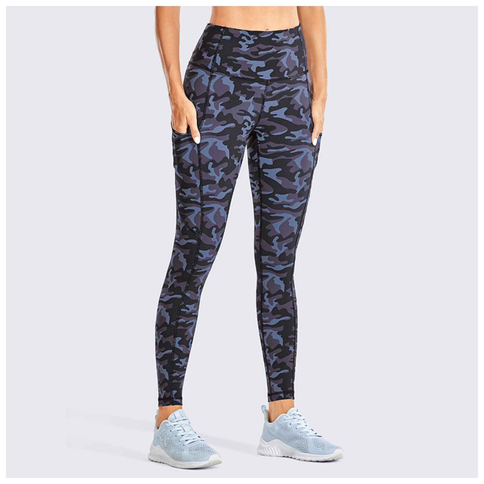 Polainas Impermeables Pantalones de Yoga de Cintura Alta de Las Mujeres con Bolsillos Desnudos Sentimientos de Entrenamiento Leggings Polainas Trail Running(Camo Multi35,Large)