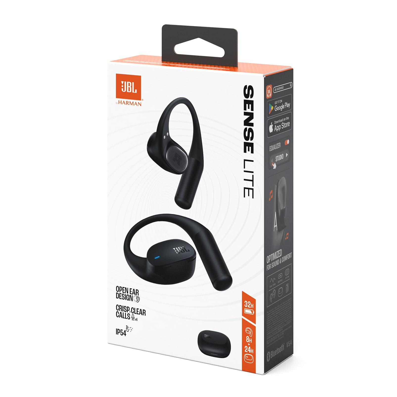 JBL Sense Lite True Wireless écouteurs Ouverts sans Fil, Conception Crochet d'oreille, Conduction aérienne, JBL OpenSound, 32 h d'autonomie, étanches IP54, compatibles avec JBL Headphones, Noir