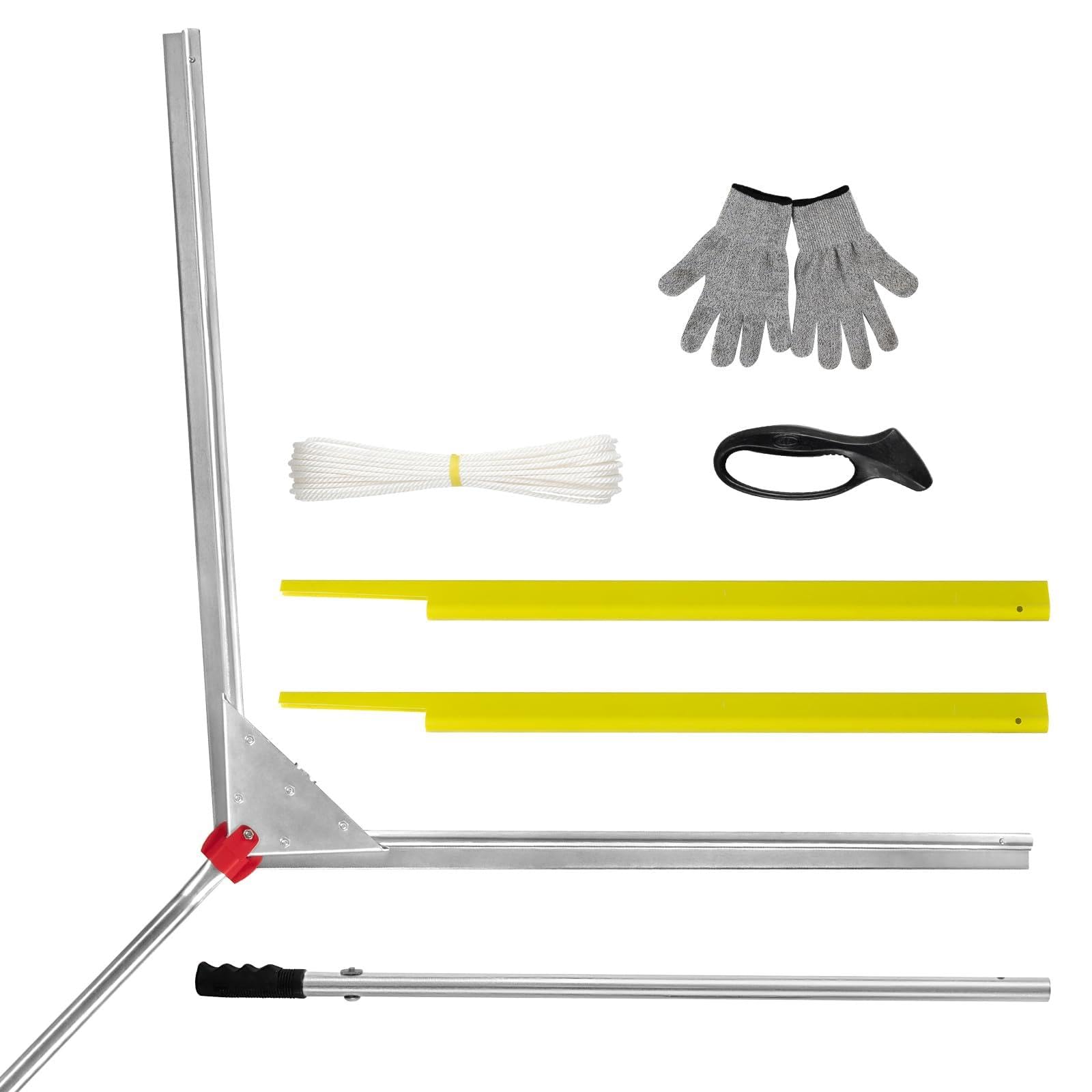 Lake Weed Cutter, 48 Inch Large Aquatic Cutting Tool for Lakes & Ponds, Sharp Blades Shear Cattail, Reed, Phragmites Lilly & Chara Algae | 25 Foot Throw Rope