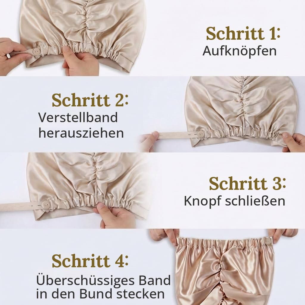 MATASSE Seidenhaube Zum Schlafen Aus 22 Momme Maulbeerseide, Verstellbares Bonnet Seide Für Damen, Doppellagige Schlafhaube Seide Atmungsaktiv Und Hypoallergen, Entworfen In Italien